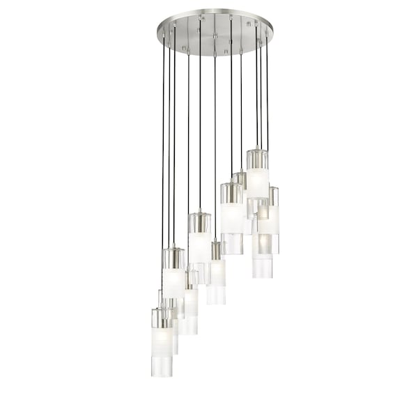 Z-Lite Alton Chandelier, 11-Light, 24 In.W x 14.25 In.H, Brushed Nickel/Clear+Frosted 824P-11R-BN - main